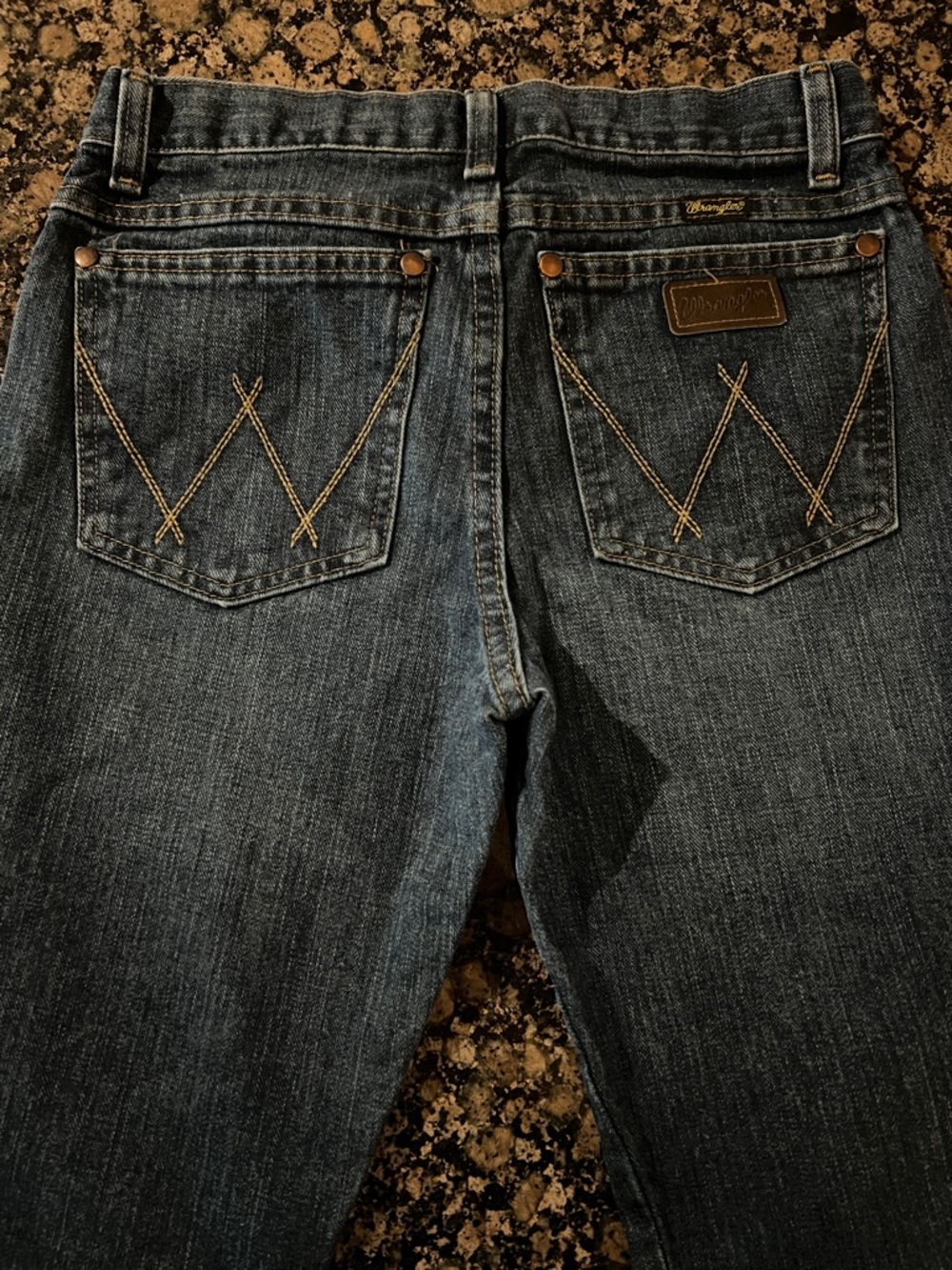 Wrangler Blue Denim Jeans with Tan Stitching